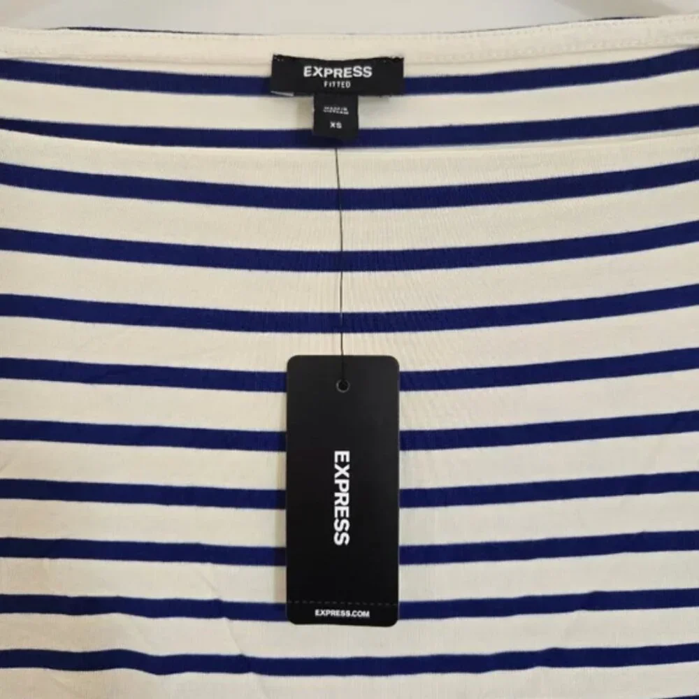 NWT • Express • fitted striped boat neck short sleeve top - Picture 7 of 9